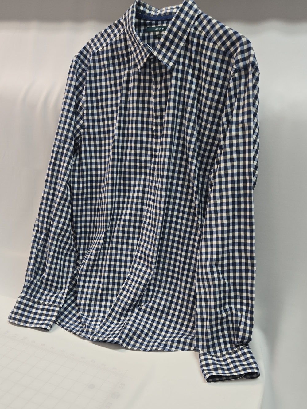 Perry Ellis Navy and White Gingham Button-Down Shirt